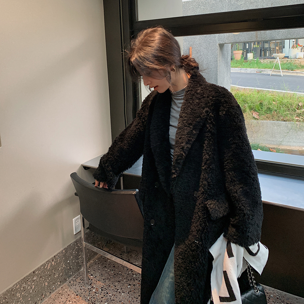 羊羔毛皮草外套女长款2024冬季新款百搭羊剪绒大衣宽松时尚24140