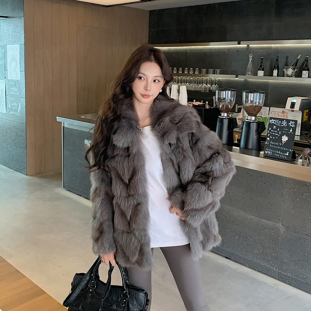 新款狐狸毛皮草外套女中长款 2024皮毛一体年轻款百搭大衣冬24195