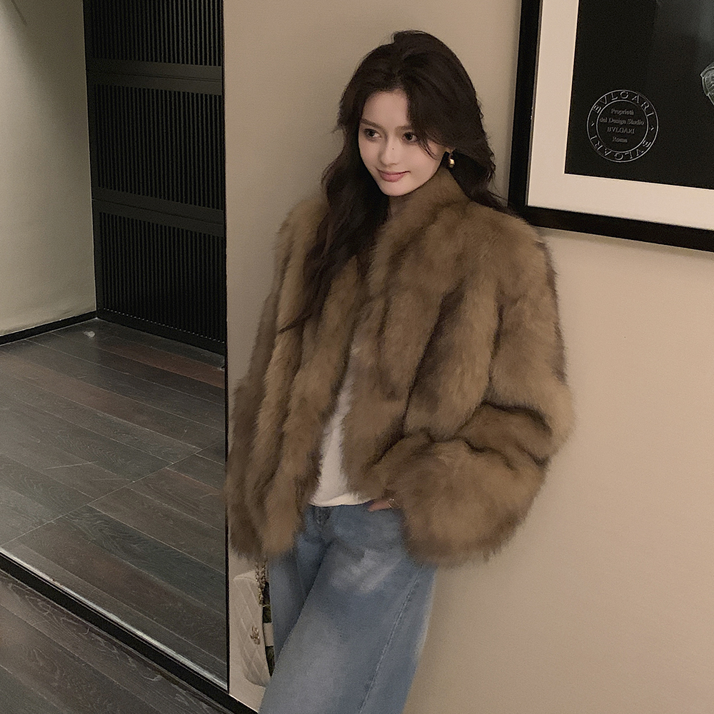 狐狸毛皮草外套女短款 晕染短款高级感皮毛一体2024冬季新款24153