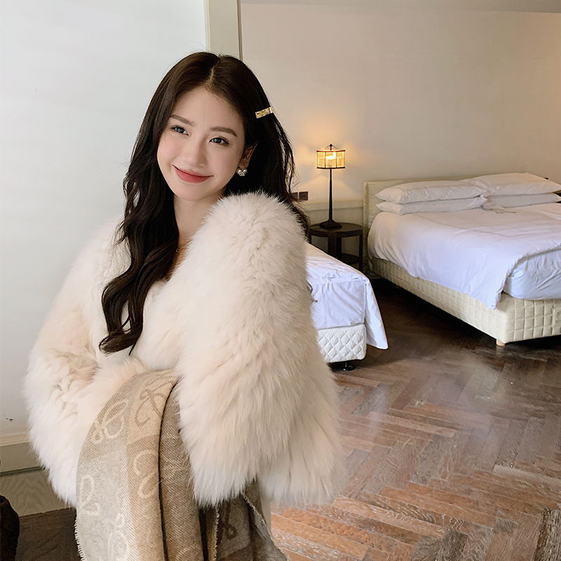 “粉色狐仙”狐狸毛双面编织皮草外套女短款小个子2024冬季新款2231