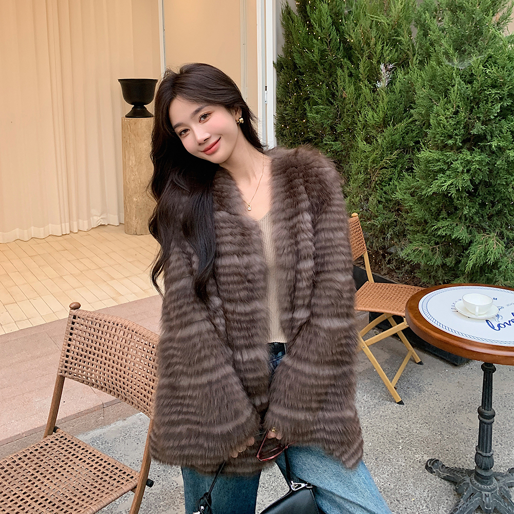 迷雾森林3.0狐狸毛车条皮草外套女中长款显瘦毛大衣2024冬季24222