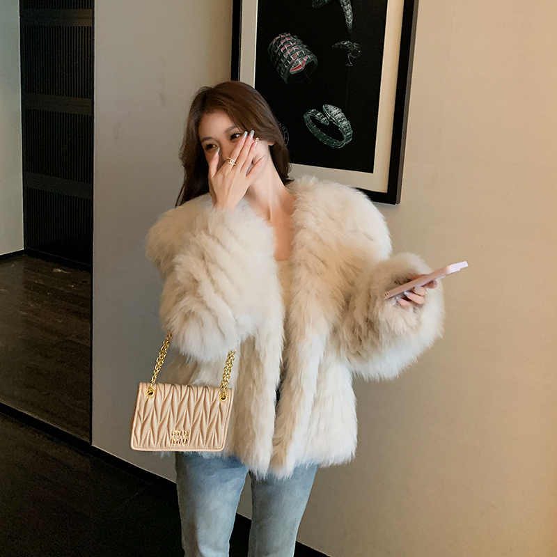 新款狐狸毛车条皮草外套女短款 海军领显瘦年轻款海宁大衣冬23017