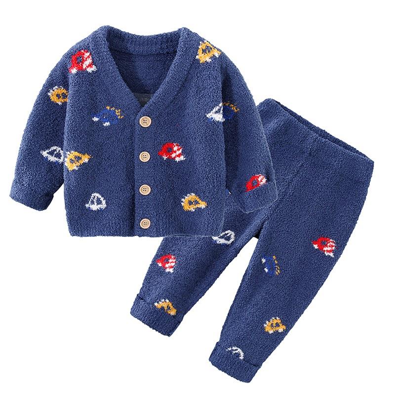 日本儿童睡衣裤2023春秋日系软绵绵珊瑚绒加厚男孩长袖家居服开衫