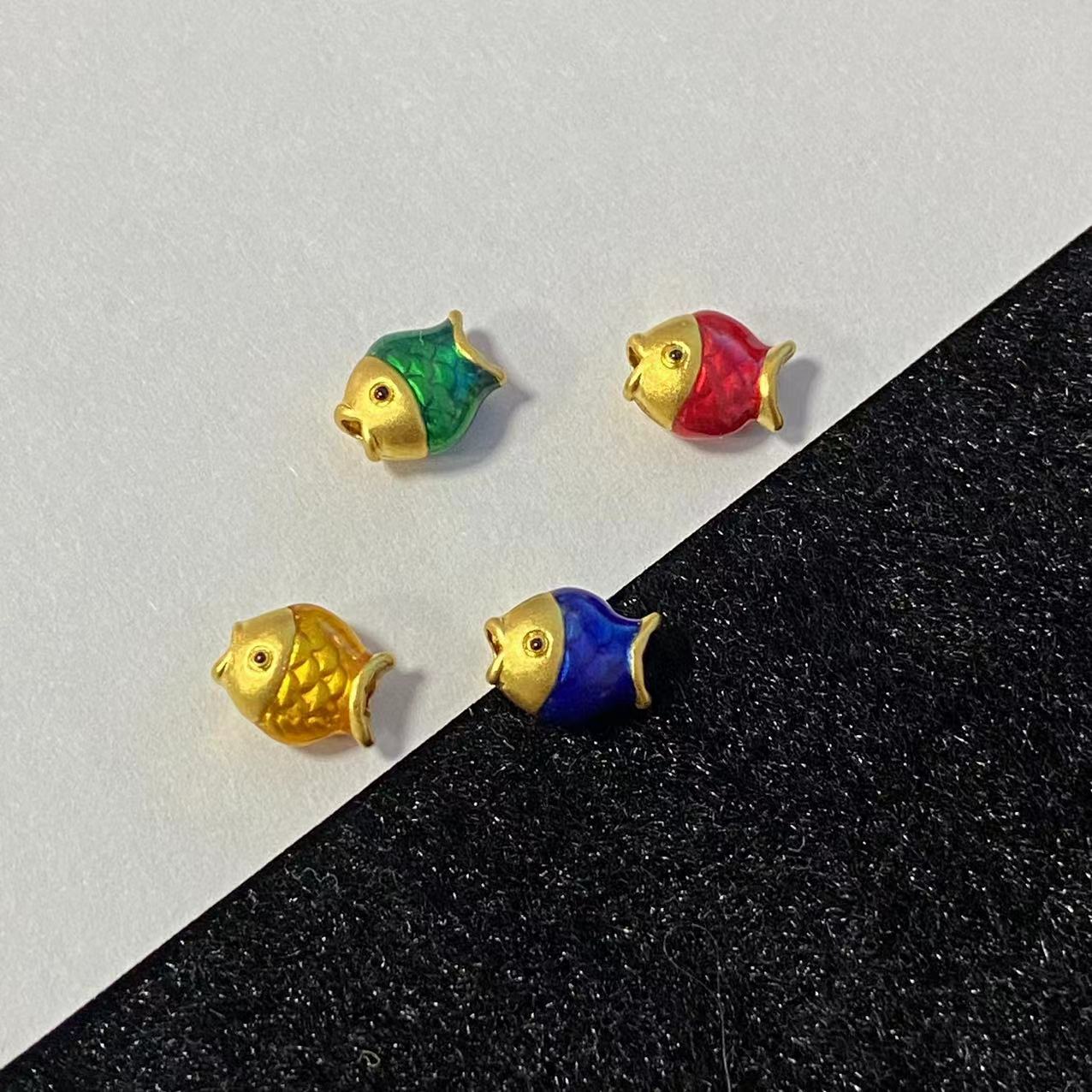 足金999烧蓝波波鱼1条石 榴 石戒 指/多样性@@A121