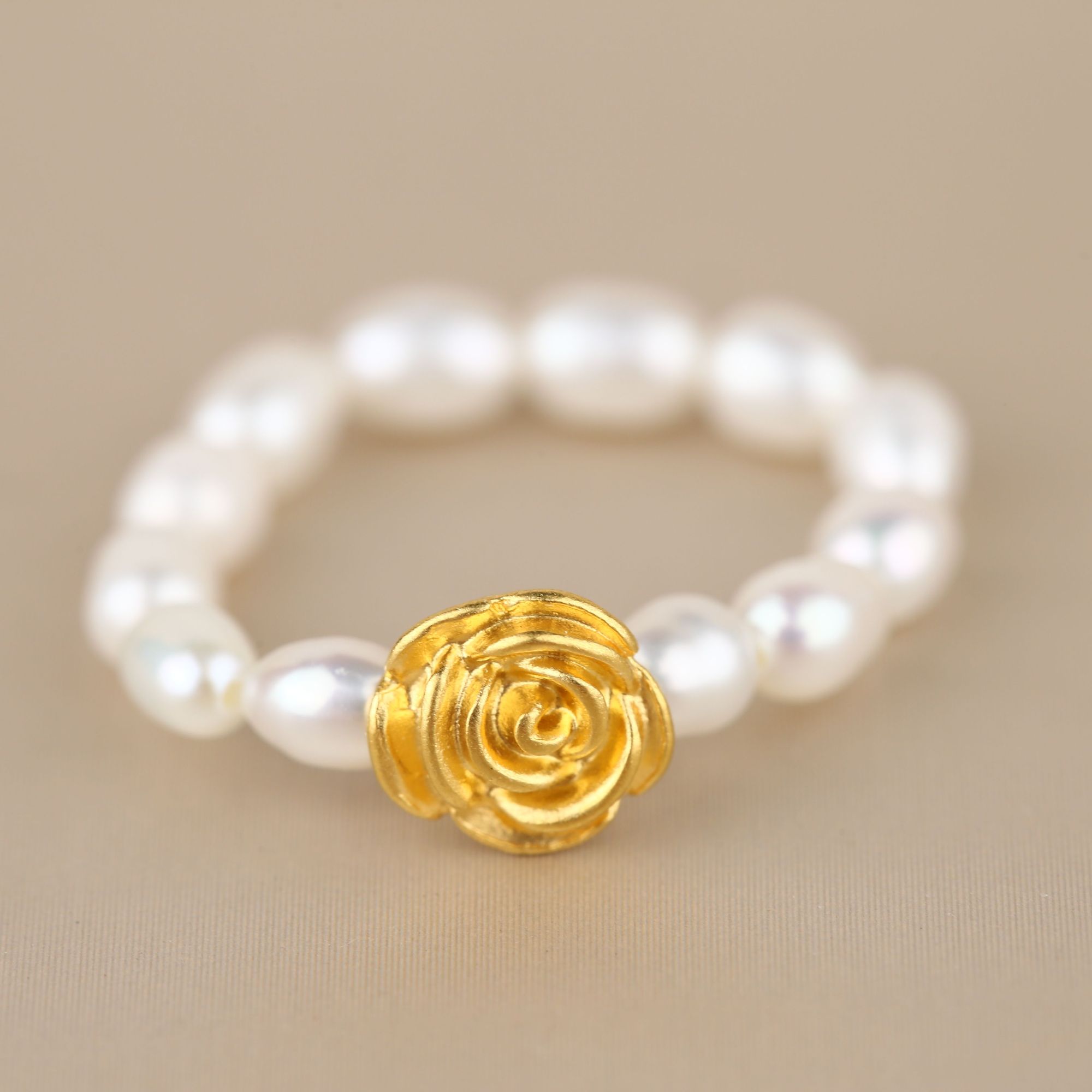 足金999玫瑰花珍 珠戒@@A103