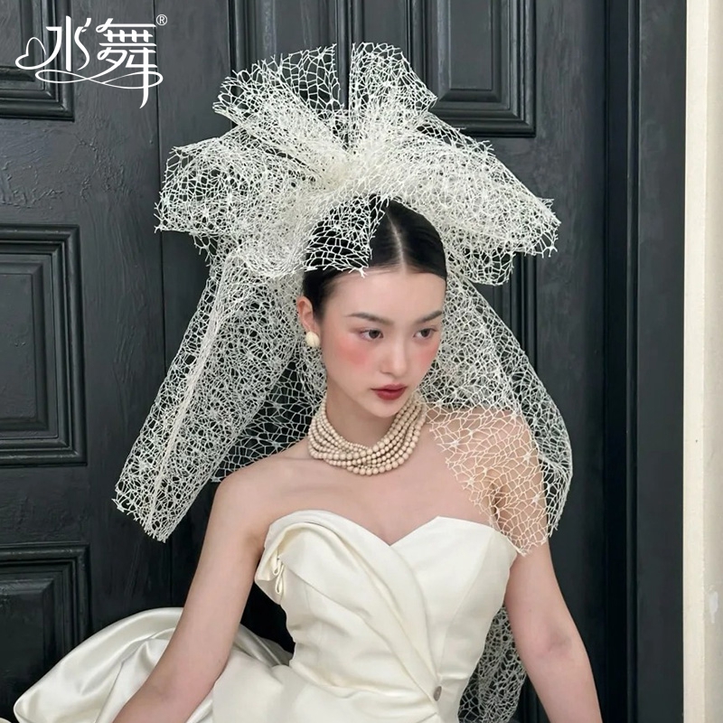 水舞B2861韩式气质氛围感公主网红时尚长款网格纱新娘婚礼头饰