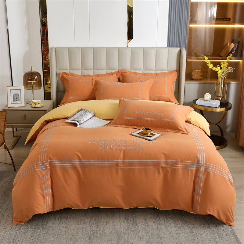 全棉加厚磨毛四件套磨毛四件套全棉四件套可机洗刺绣简约家用亲肤