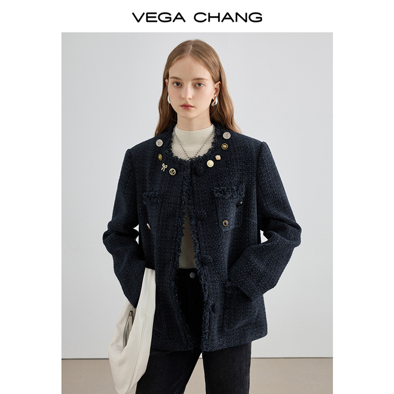 VEGA CHANG粗花呢小香风韩版短外套女2023秋冬新款轻奢法式风复古