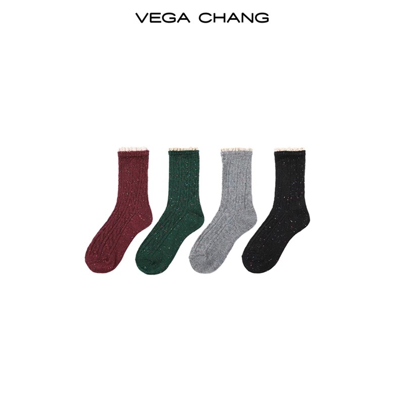 VEGA CHANG彩色小点时尚百搭潮袜羊毛保暖中筒堆堆袜秋冬纯色ins