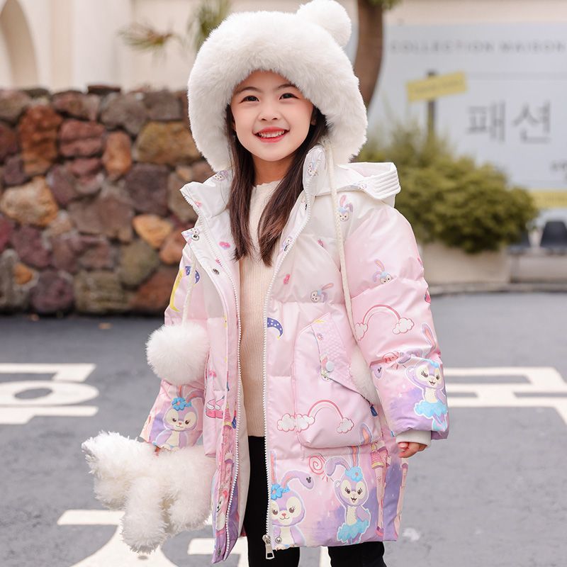 芭啦啦女童棉衣2024新款冬装加厚女孩中大童洋气儿童棉服袄长款外