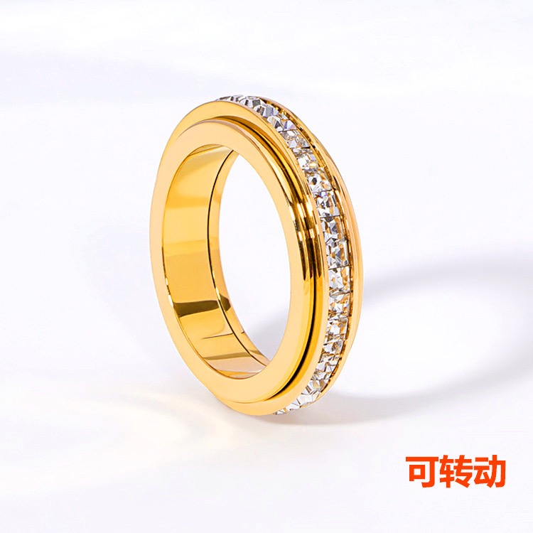 钛钢合成锆石戒指 旋转满天星戒指金色情侣礼物送女友送老婆