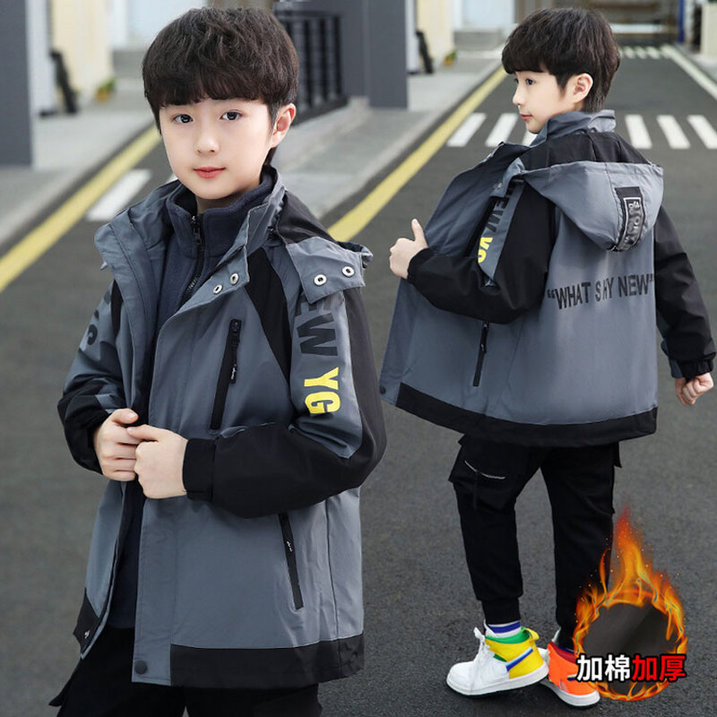男童冲锋衣三合一秋冬外套6-12岁儿童可拆卸棉衣2025新款加厚风衣
