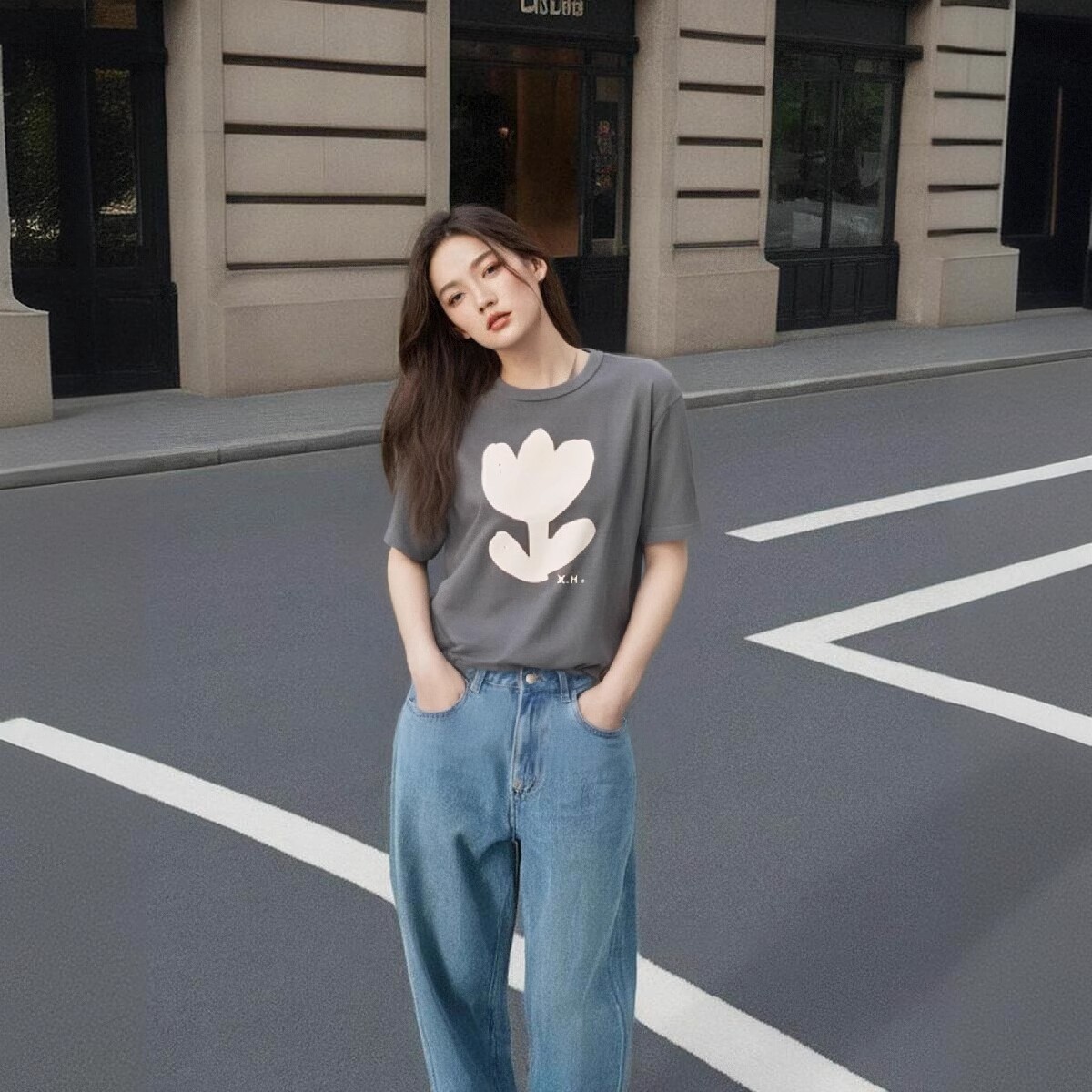 t恤短袖女2024夏季新款宽松休闲短袖上衣女t恤男女同款印 花T恤