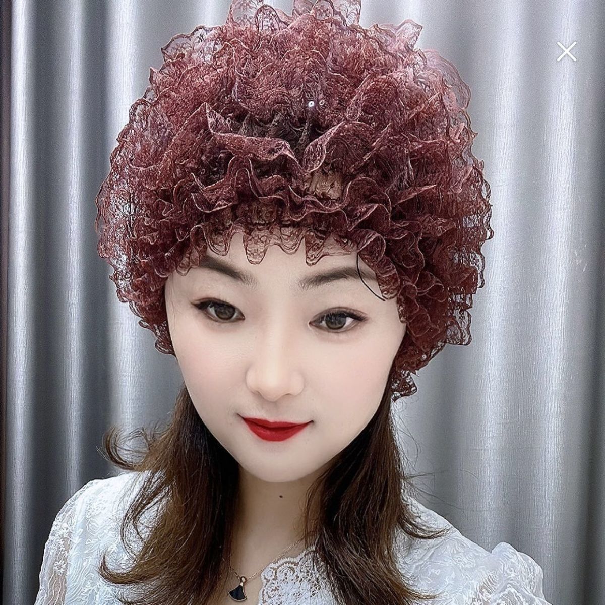 新款蕾丝帽美人帽时尚花边假发帽遮白发妈妈帽包头帽居家帽