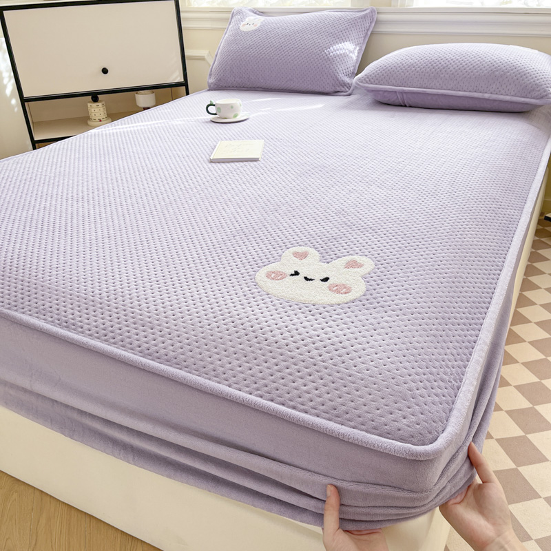 牛奶绒夹棉床笠单件冬季珊瑚绒床罩三件套2024新款加厚床垫保护罩