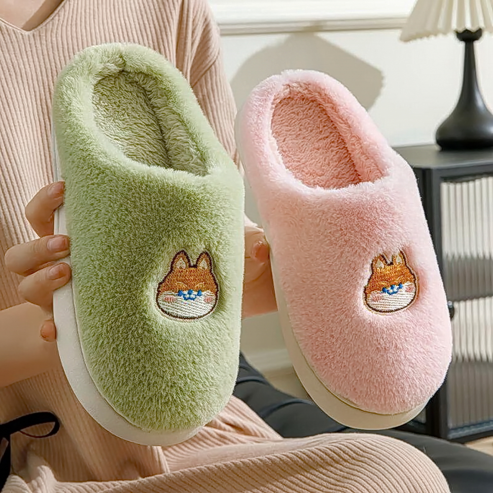 家用室内居家防滑厚底情侣新款冬季棉拖鞋男加绒柴犬款棉拖鞋外穿