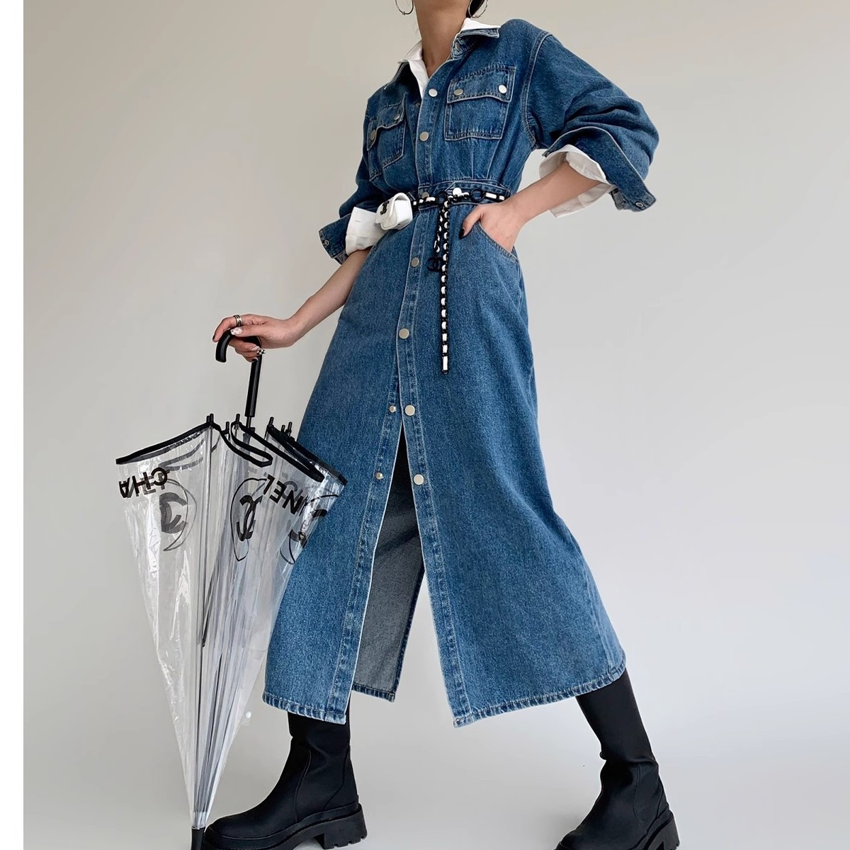 【清】 P0109Q1893  牛仔连衣裙女春秋2025新款连身裙长袖长裙