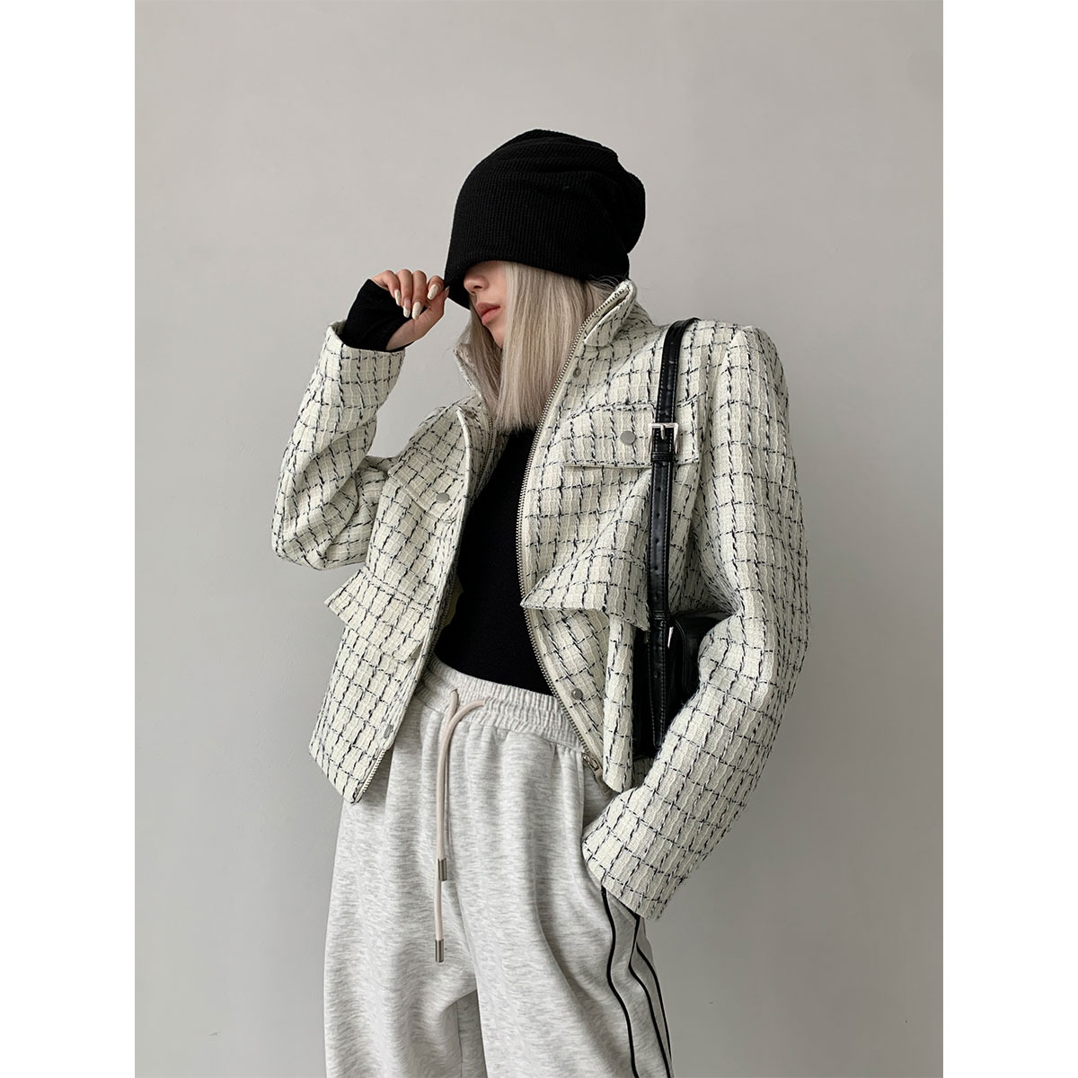 P0131Y2485 春季新D牌小香风立领短款拉链夹克外套女11.8 08.02抖