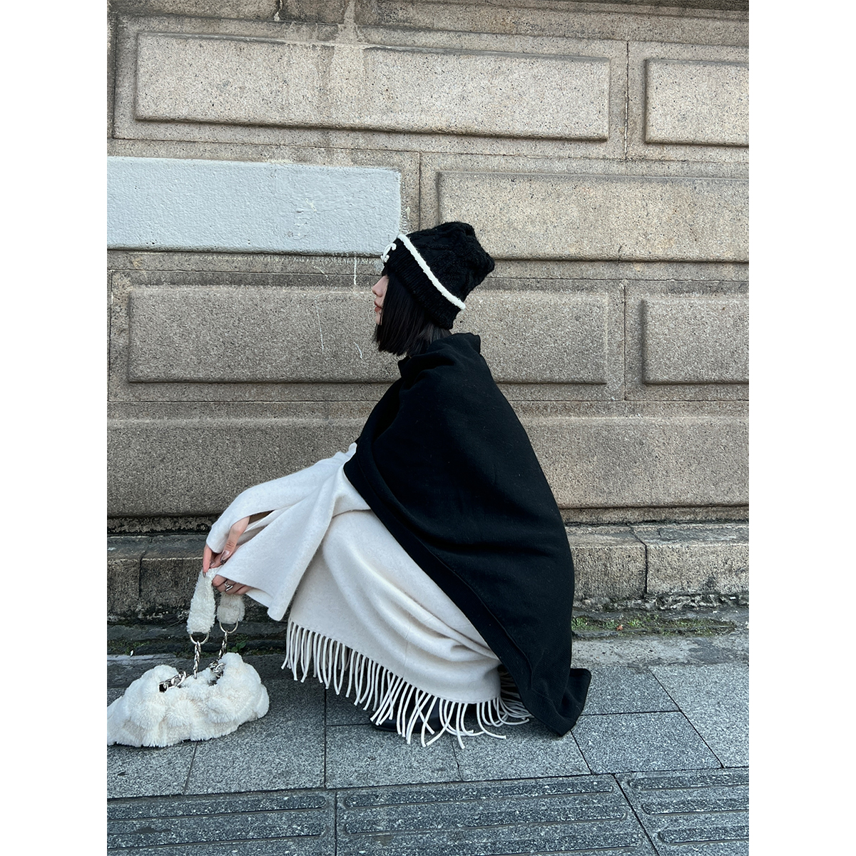 【清】P1031Z2915 丝光羊毛披肩女弹力御寒小众气质毛衫