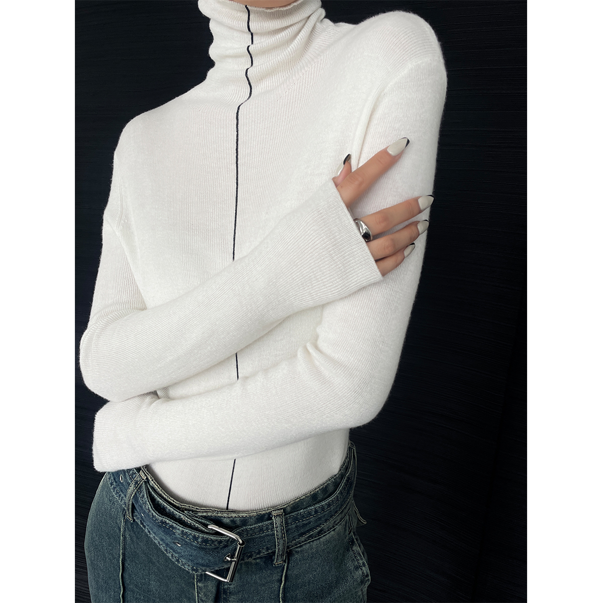 【清】P0906T2844 双面穿高领打底衫女秋冬薄款内搭上衣