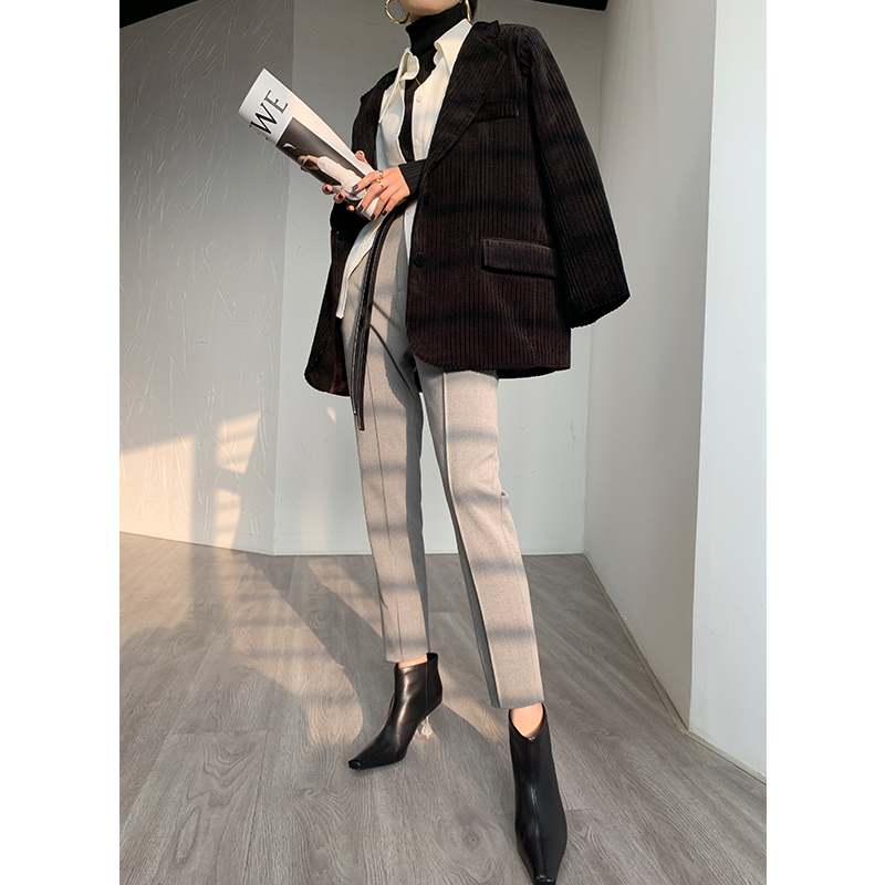 P1218K663九分直筒裤超正后开叉洋气百搭加厚铅笔裤女08.06抖