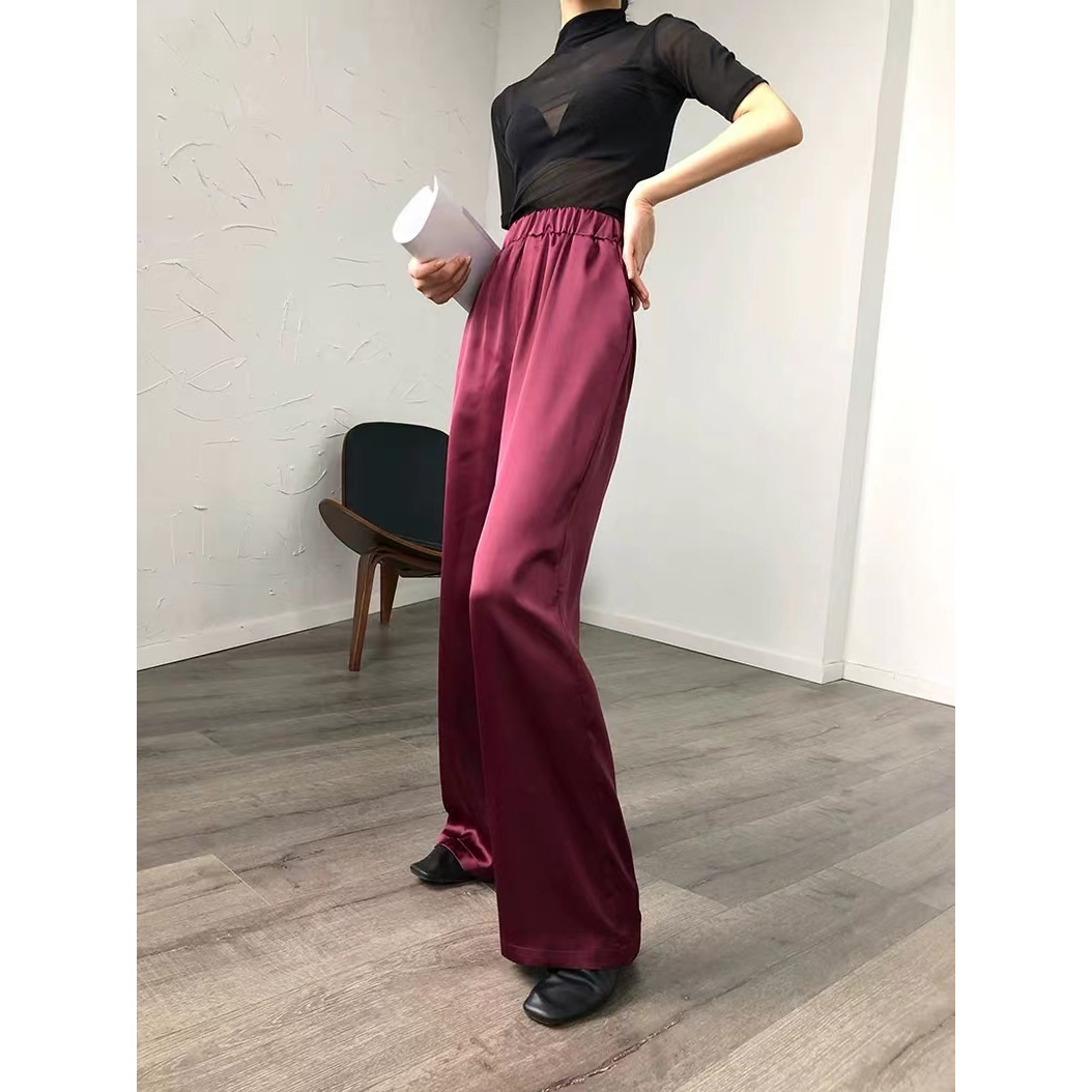 【清】P1218320 缎面松紧高腰阔腿裤女休闲气质百搭宽松显瘦