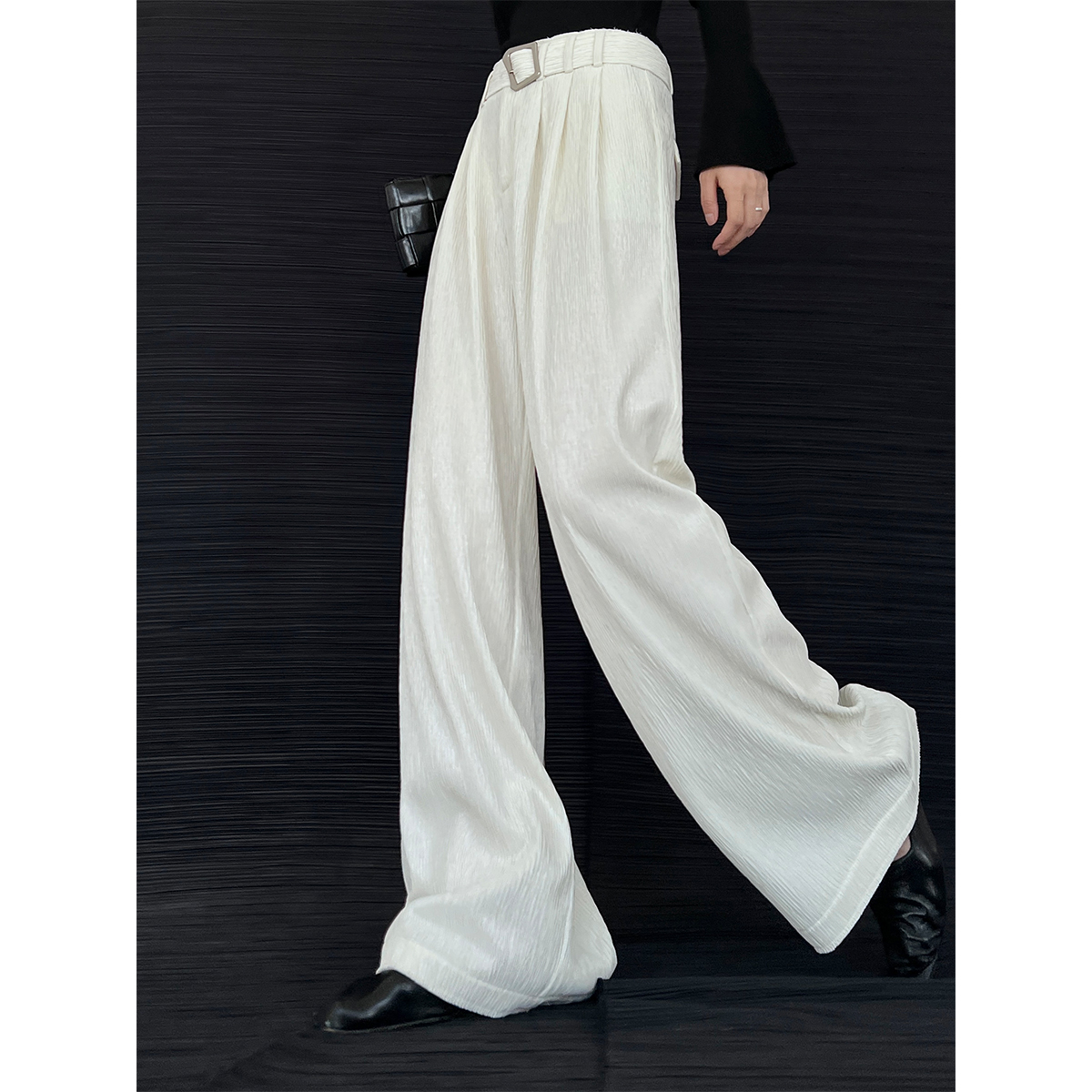 08.10 P0810K2789 不规则高腰腰带宽松直筒裤 08.02抖