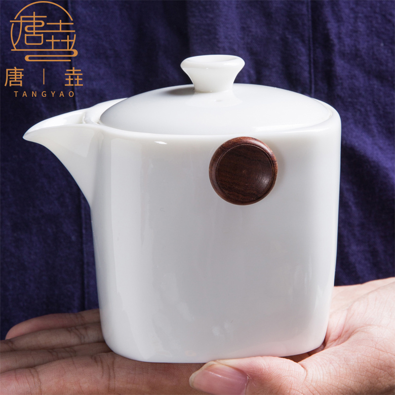 唐垚德化羊脂玉白瓷茶具茶壶陶瓷防烫手抓壶日式手工纯色泡茶单壶