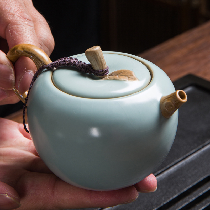 汝窑茶壶小号泡茶壶开片汝瓷可养陶瓷茶具家用手工复古日式单壶