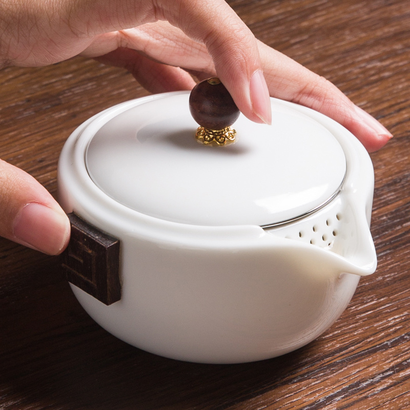 唐垚德化白瓷羊脂玉防烫茶壶陶瓷大号手抓壶日式家用泡茶壶单壶