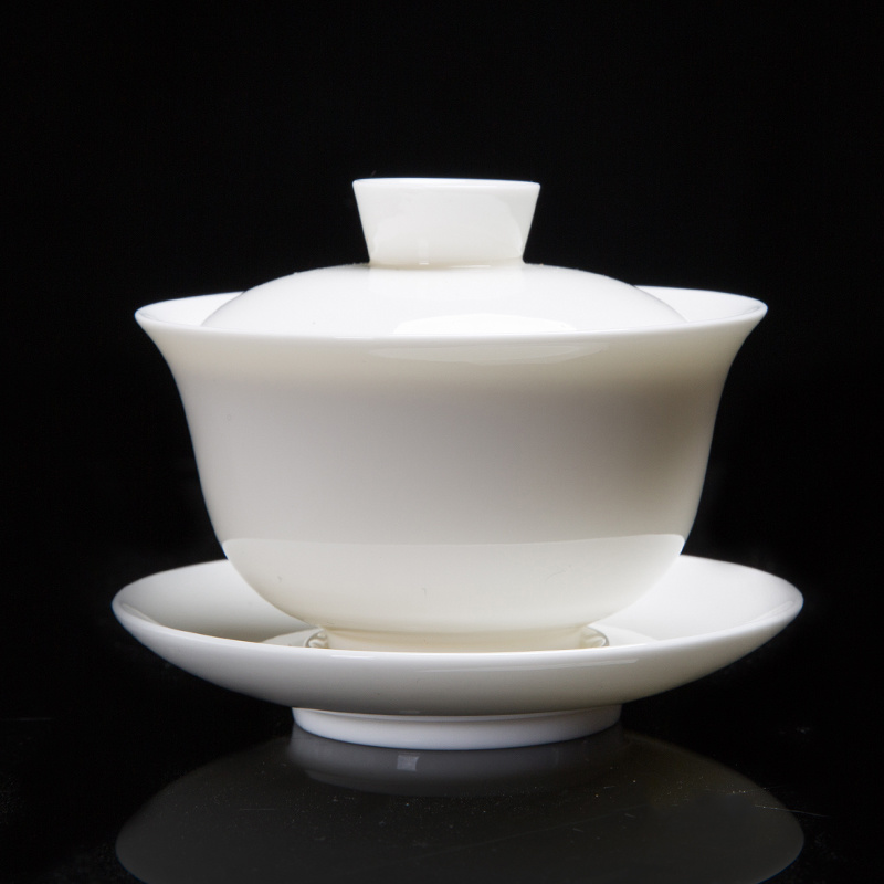 唐垚羊脂玉盖碗大号泡茶碗陶瓷功夫茶具三才碗茶杯家用纯色敬茶碗