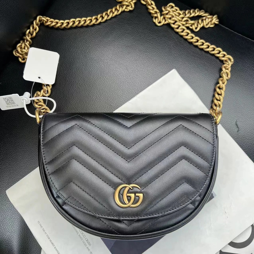 95新 GUCCI/古驰 捐金沉珠/半月马鞍包