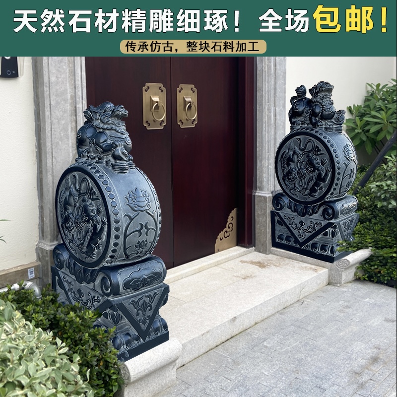 石雕门鼓青石门墩仿古石鼓抱鼓石工艺品酒店门口摆件手工貔貅复古