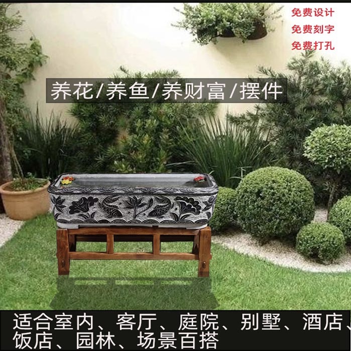 石雕鱼缸石槽花盆仿古老石槽荷花缸户外庭院家用石缸方形石槽烤肉