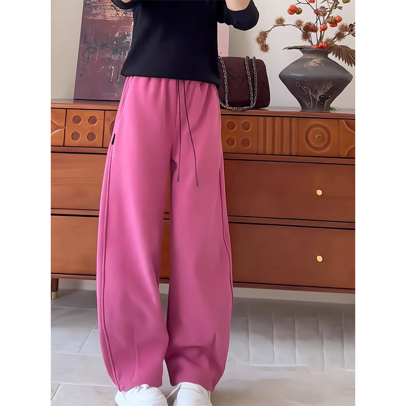 粉色加绒加厚运动裤子女款爆款2025新款慵懒今年流行弯刀裤阔腿裤