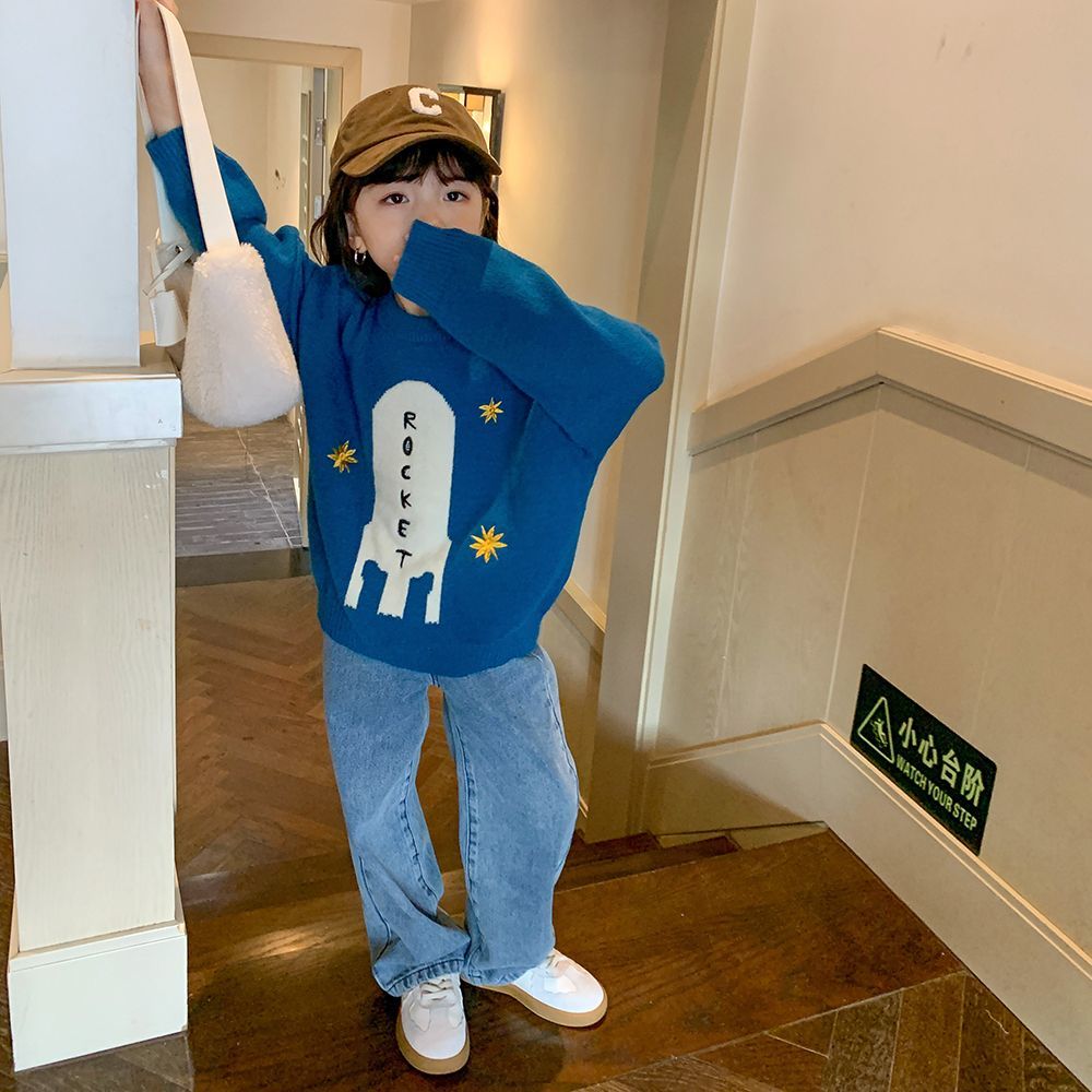 女童韩版毛衣秋装2023新款儿童洋气宝宝时髦圆领针织衫长袖上衣潮