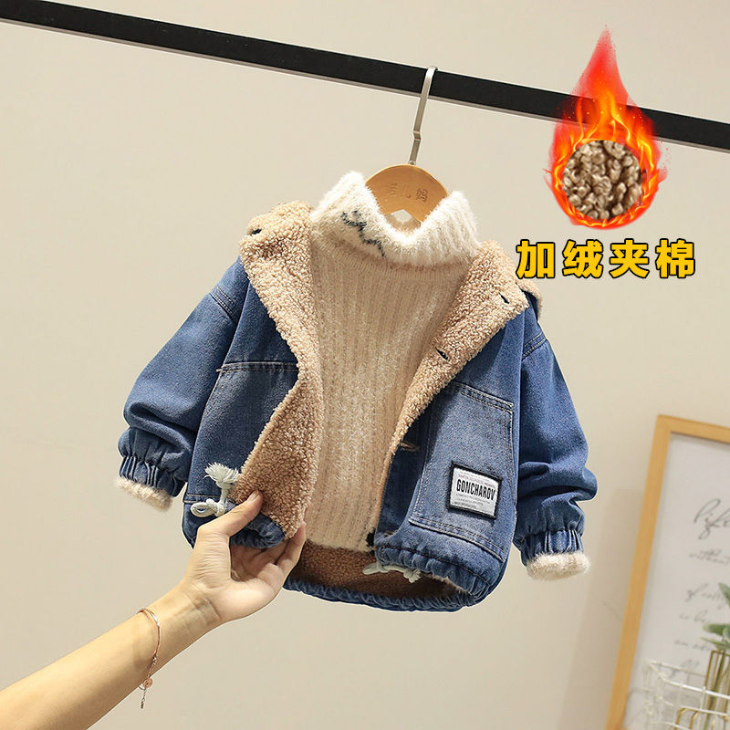 宝宝加棉加厚外套冬儿童牛仔加绒上衣男女宝2021新款洋气保暖风衣