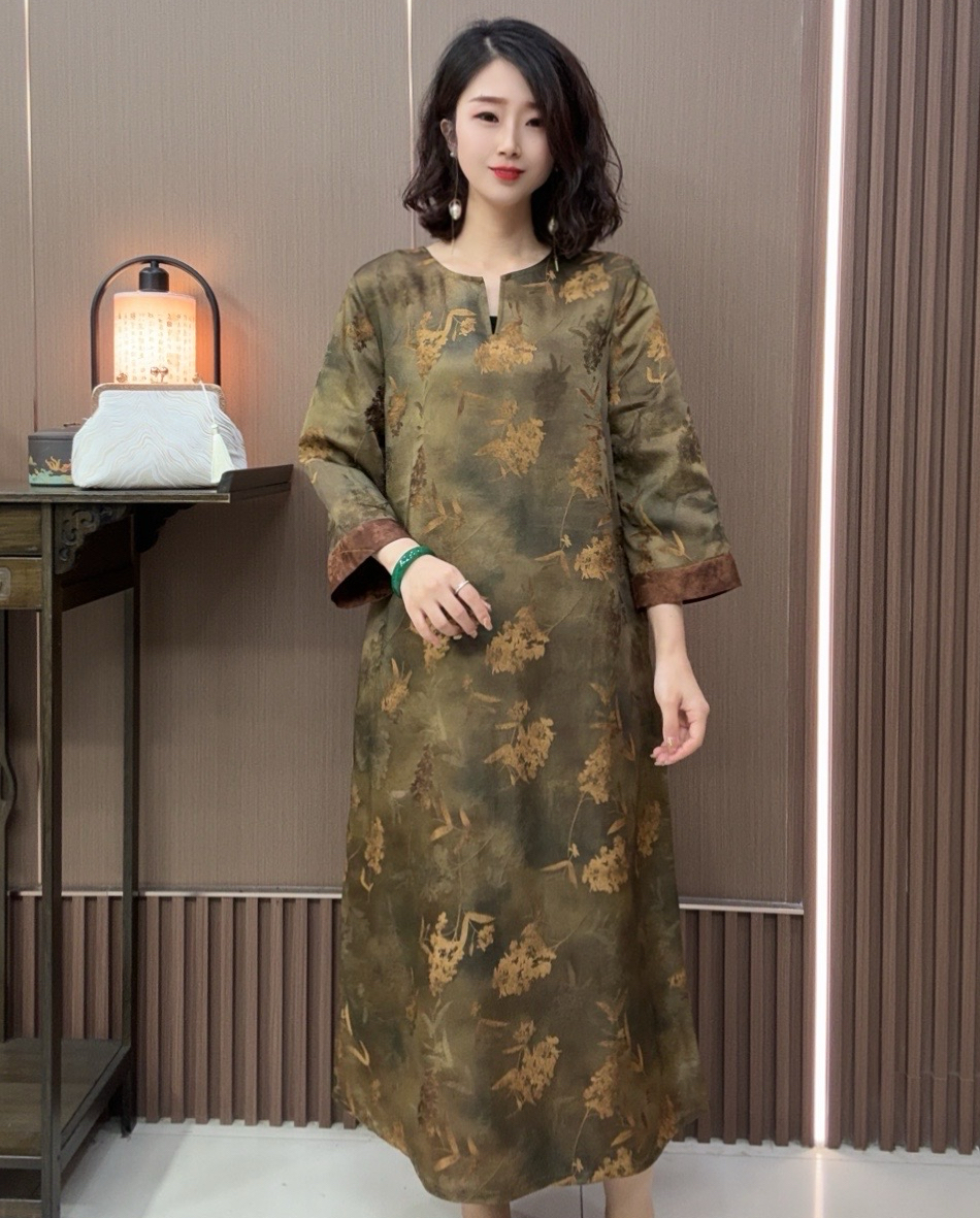 【芳华】 秋季新款重锻缂丝提花老料香云纱 时尚贵夫人复古连衣裙