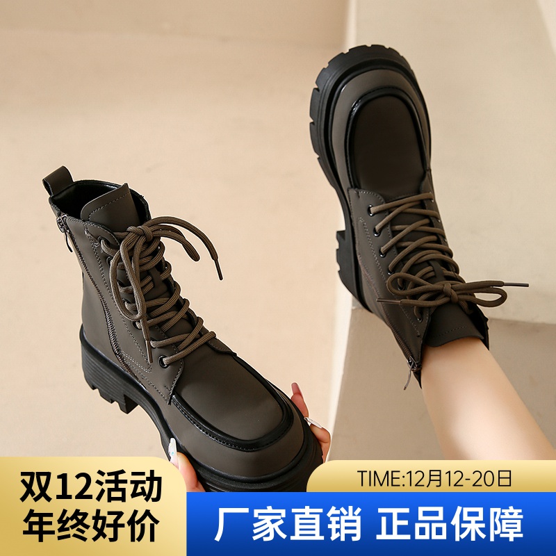 红蜻蜓牌马丁靴女秋冬ins英伦风网红爆款2023新款冬加绒增高短靴