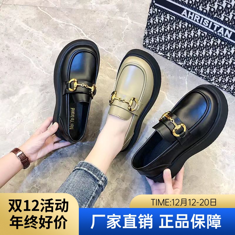 红蜻蜓牌2023新款百搭厚底单鞋一脚蹬jk鞋子小个子软底小皮鞋学院