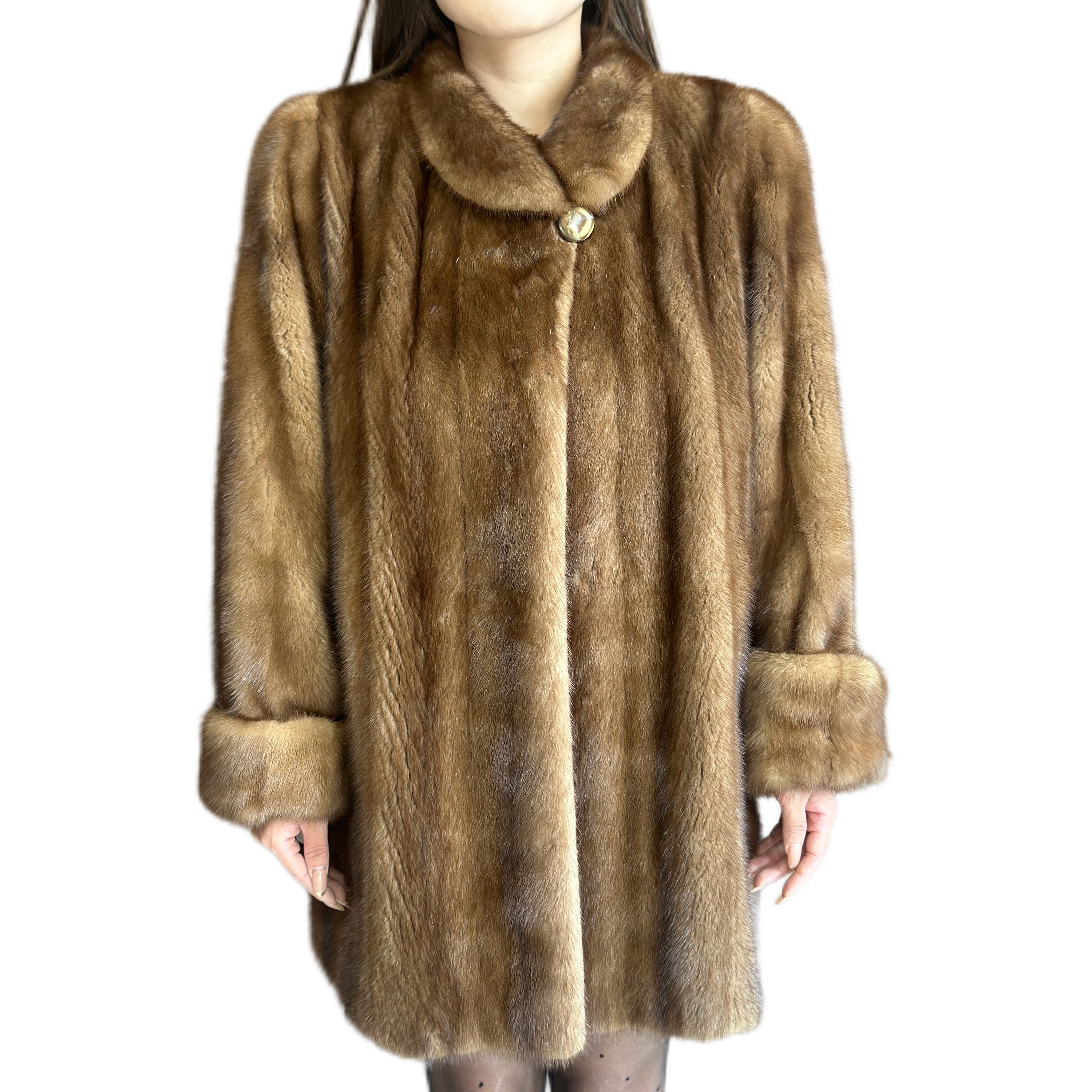 海外中古经典轻奢设计师款宽松气质冬季翻领中古水貂貂皮大衣