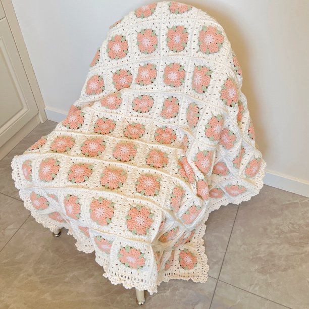 手工编织毯子材料包diy钩针毛线祖母方格拼花樱花毯空调毯宝宝毯