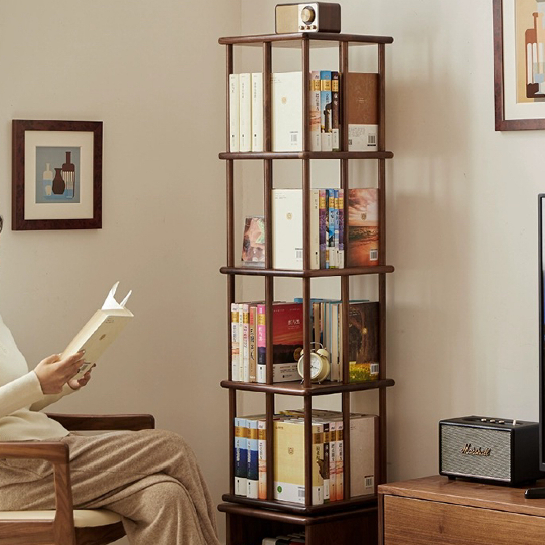 【朴匠木作】北美fas级黑胡桃木客厅旋转书架置物实木书柜全材