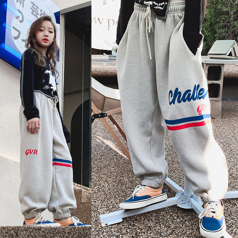 女童加绒卫裤韩版儿童2023秋冬新款时髦男童宽松中大童洋气运动裤