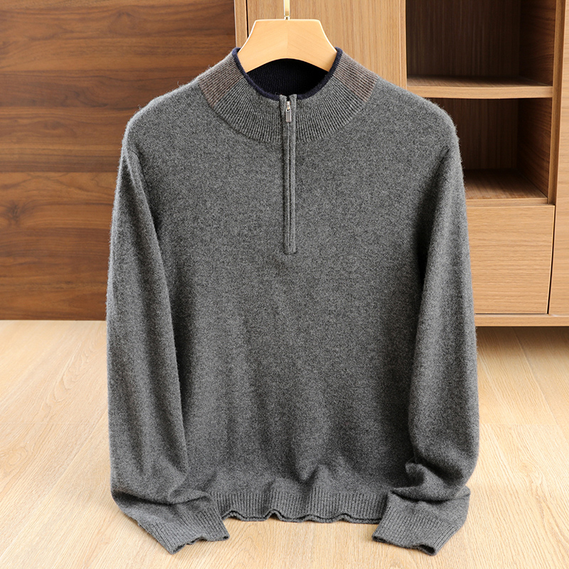 男士加厚立领山羊绒衫保暖半高领纯色针织休闲套头长袖冬季男款