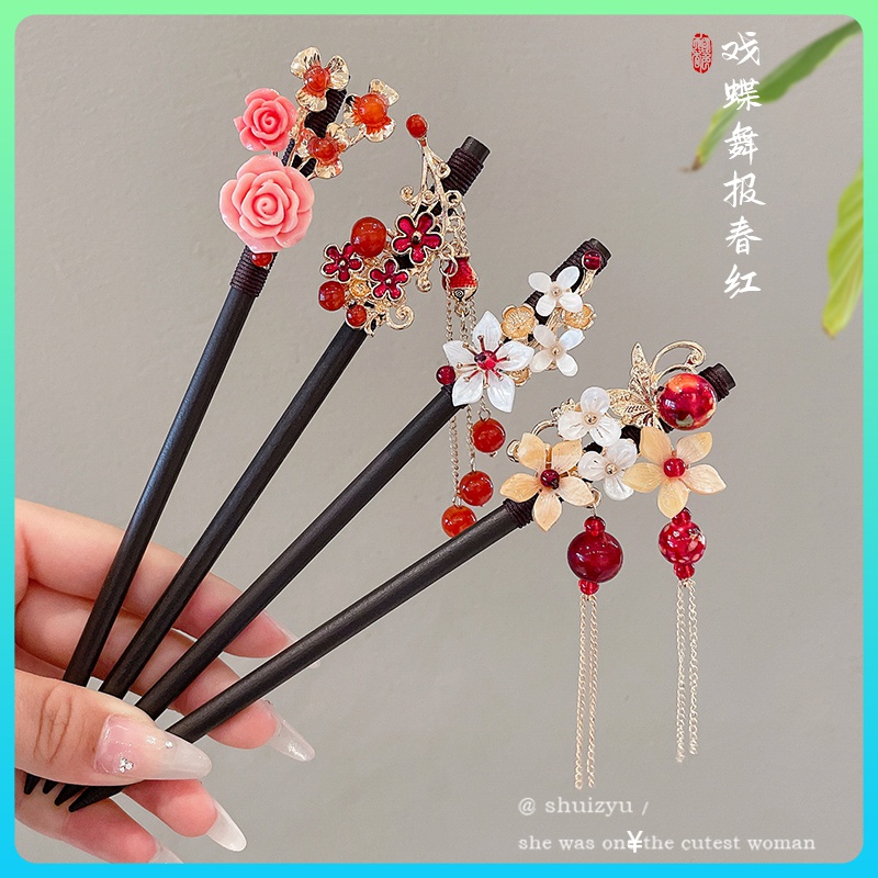 古风发簪流苏步摇木簪新中式汉服盘发簪子女简约现代发张发钗头饰