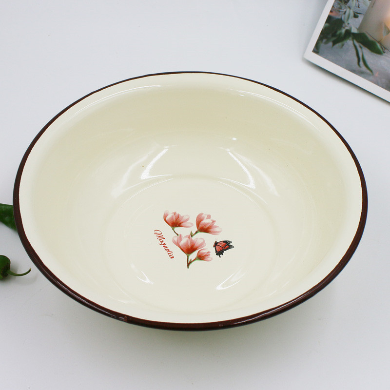 加厚16-36cm搪瓷碗老式怀旧碗卡通菜盆汤面碗泡面饭碗和面洗脸盆
