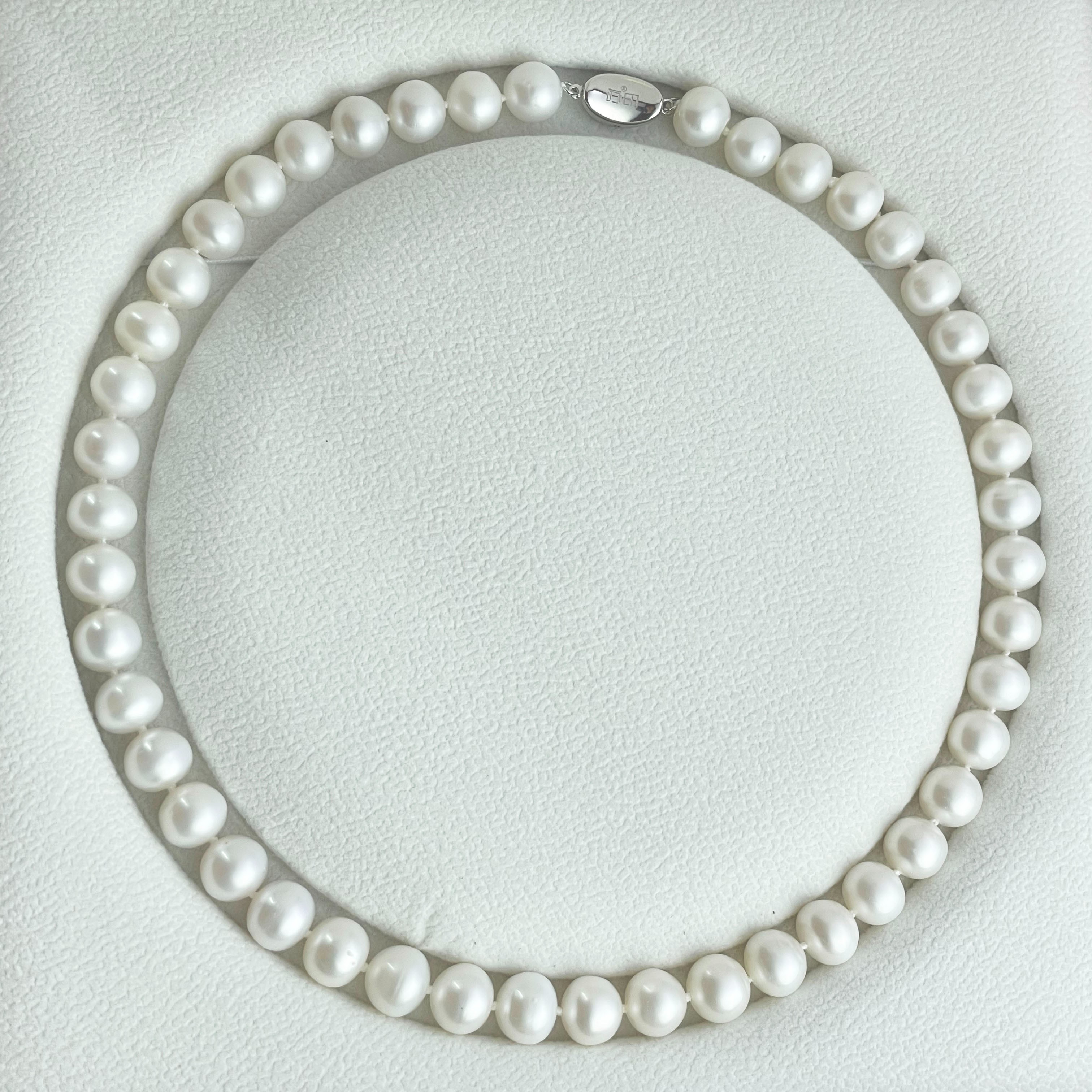 9-10mm天然淡水无核珍珠项链s925银元宝扣白色强光百搭轻奢劲链