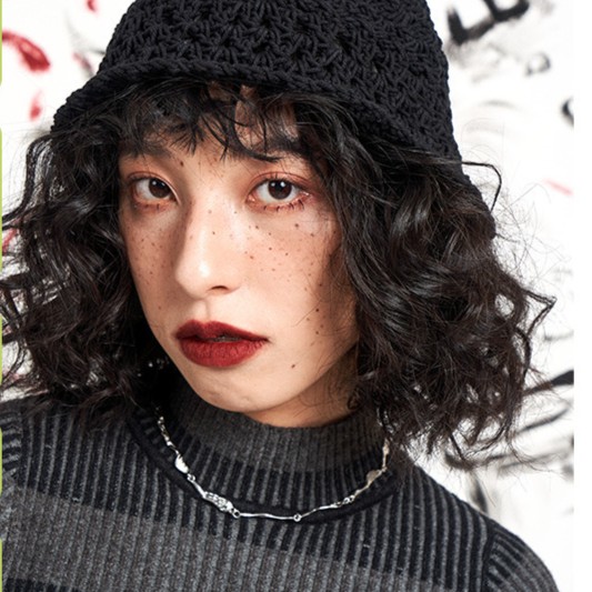 化学少女「星空琐事」黑色百搭钩针花盆帽子