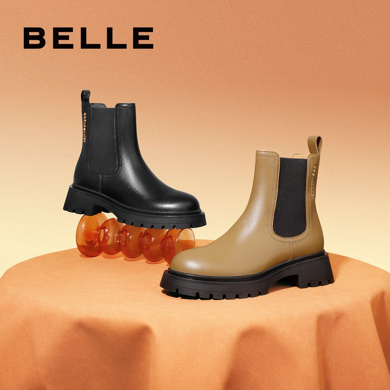 百丽切尔西靴女烟筒靴2022冬季靴子新商场加绒真皮短靴3KA60DZ2